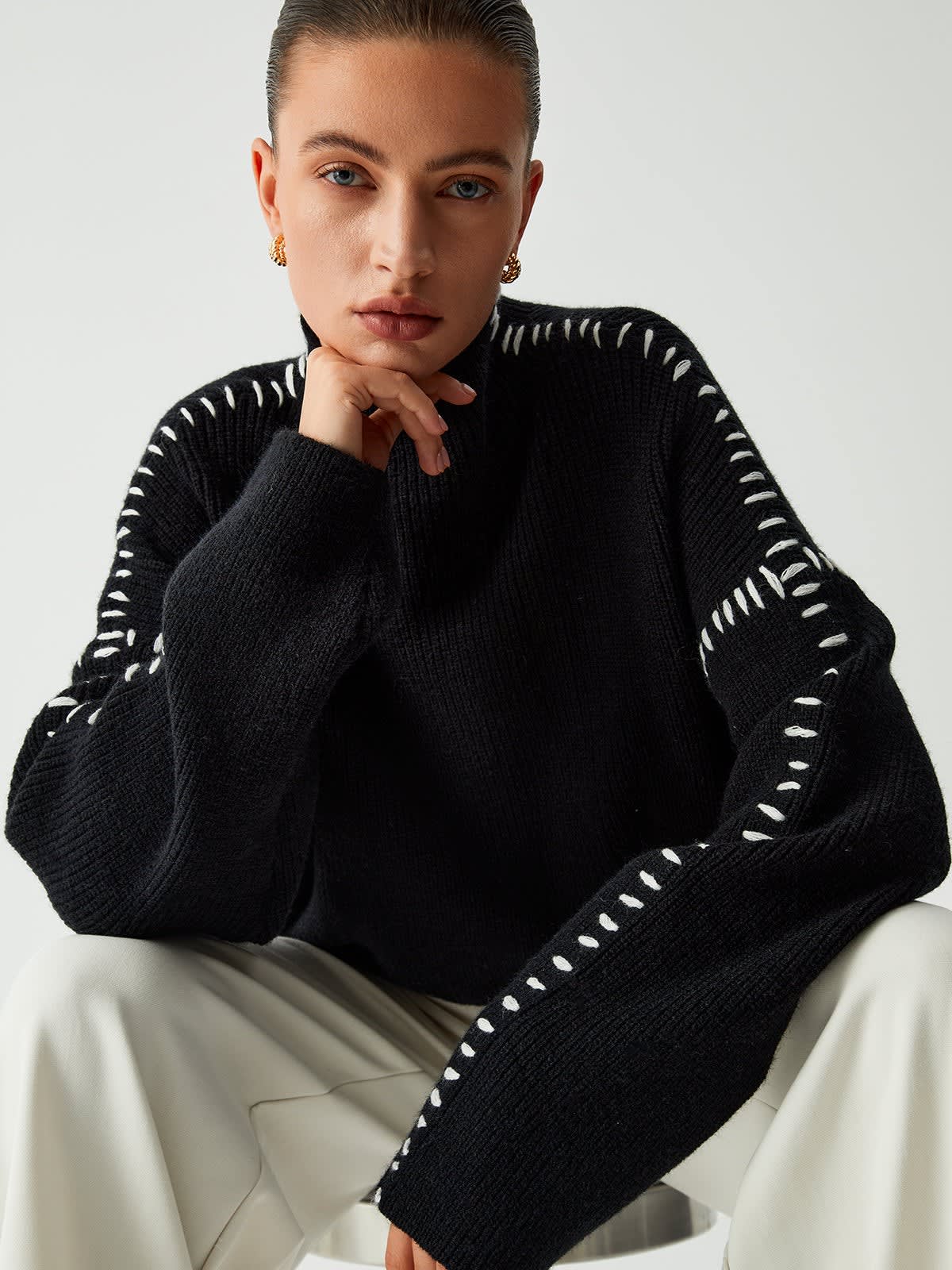 Aurora Blanket Stitch Mock Neck Knitted Jumper_7