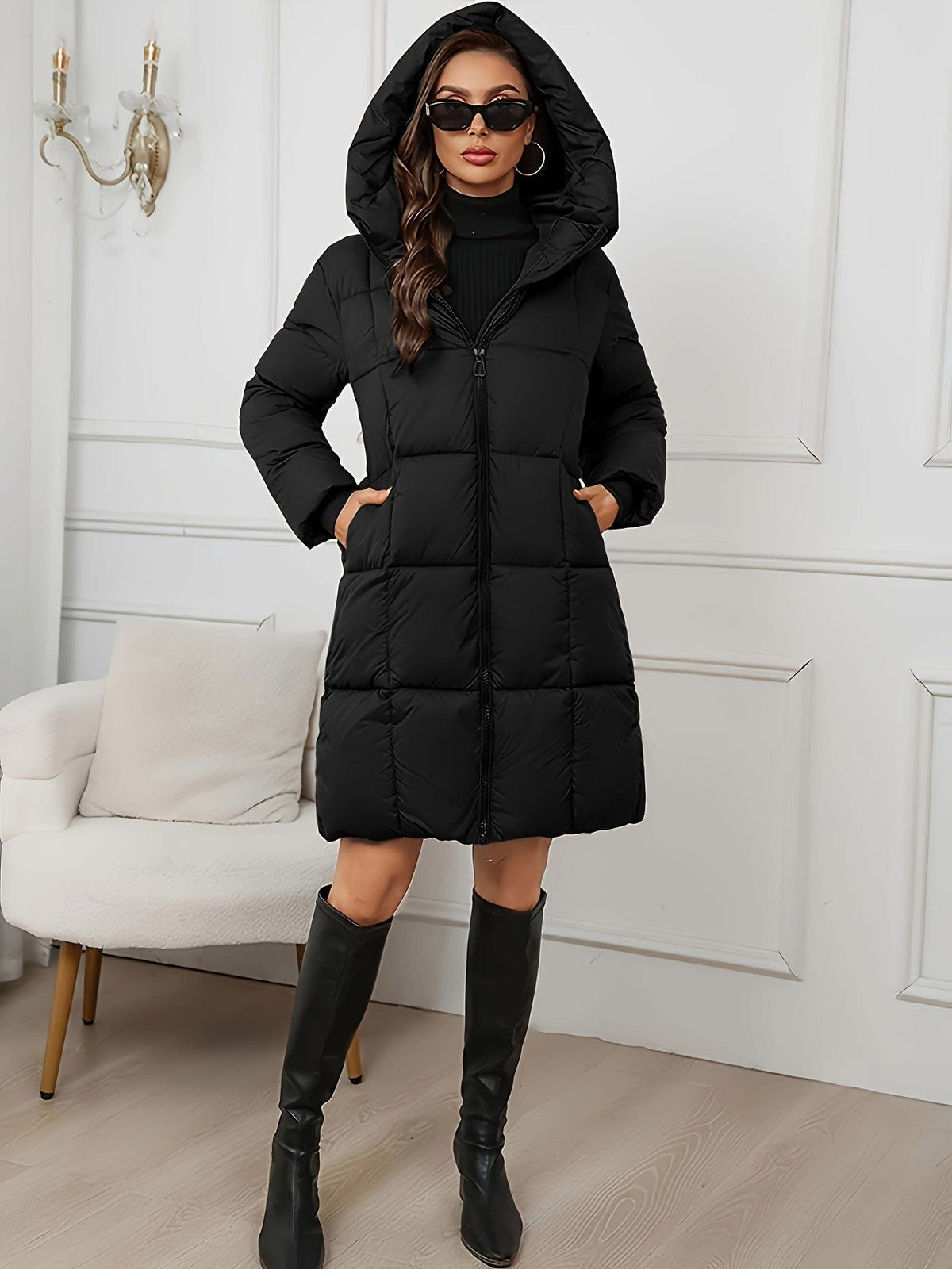 Sylvie Hooded Longline Quilted Puffer Coat_9
