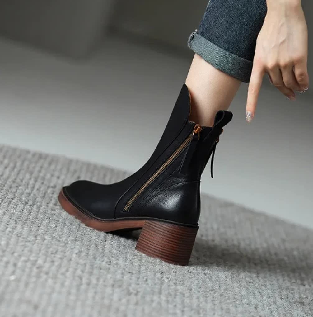 Nerissa Leather Pointed Toe Heeled Boots_5