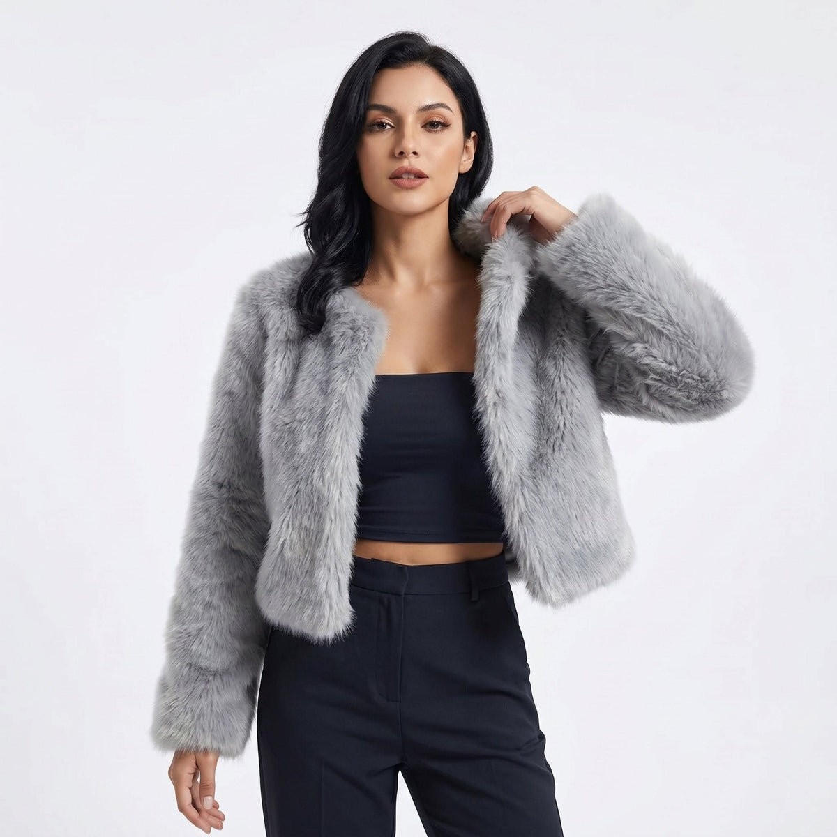 Perdita Cropped Faux Fur Cardigan Jacket_11