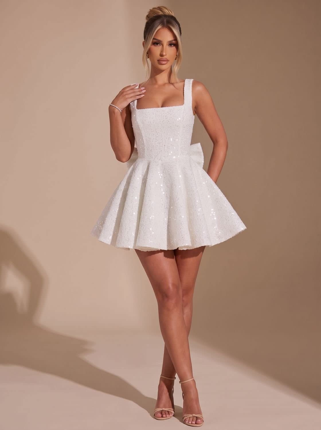 Maeve Sequin Bow Christmas Party Mini Dress_12