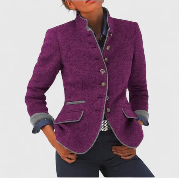 Leonie Stand Collar Fitted Knit Cardigan Jacket_1