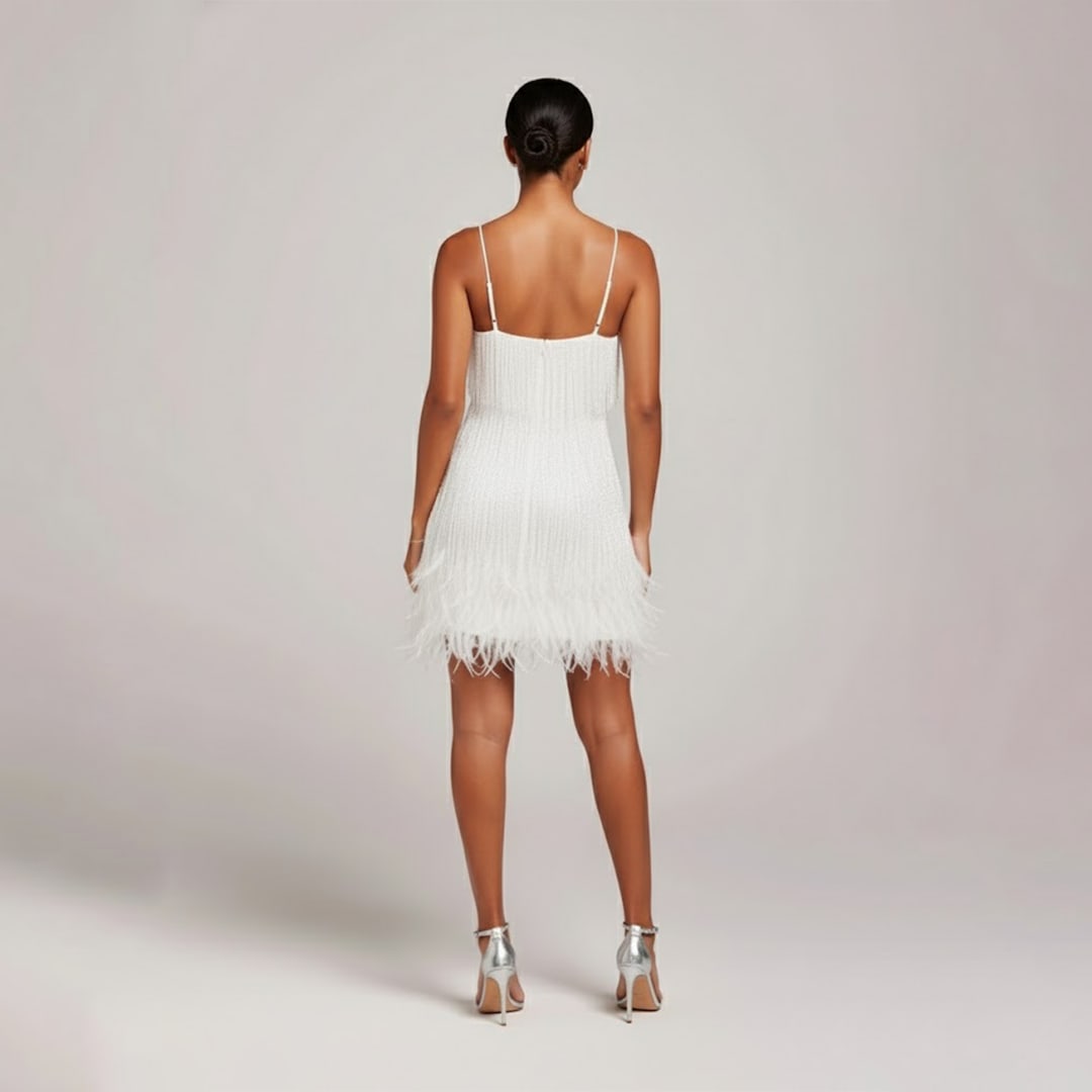 Birdie Fringe Feather Hem Mini Party Dress