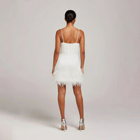 Birdie Fringe Feather Hem Mini Party Dress