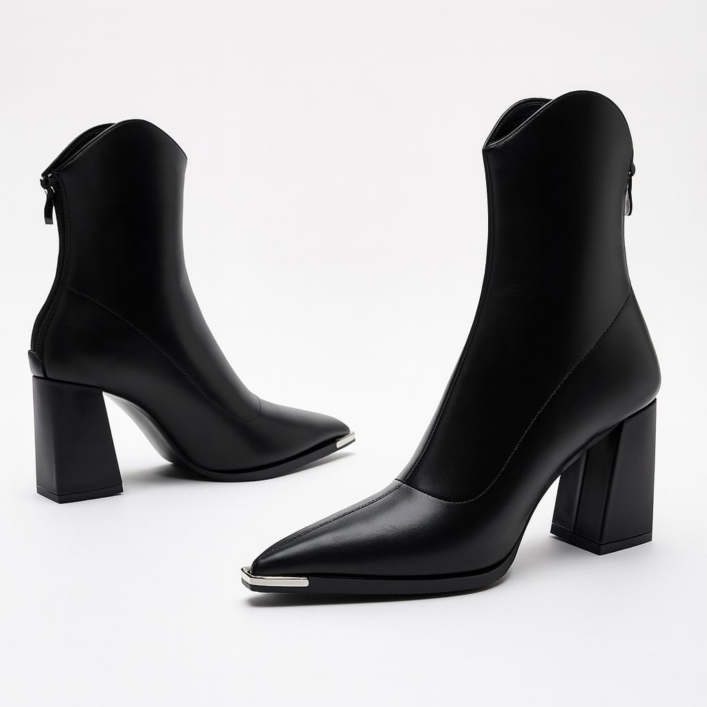 Elke Metal Tip Pointed Toe Heeled Boots