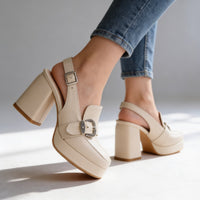 Perle Platform Block Slingback Heels with Buckle