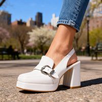 Perle Platform Block Slingback Heels with Buckle