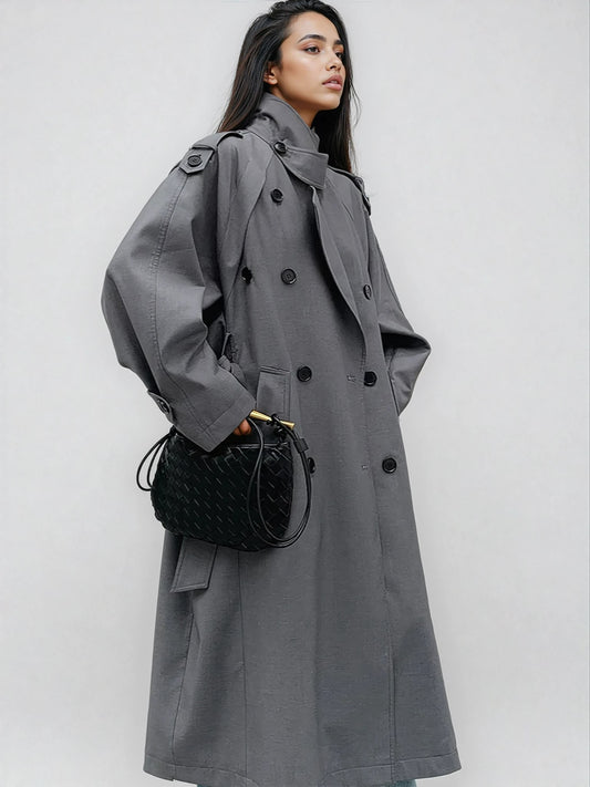 Aurora Belted Double Breasted Long Trench Coat_1