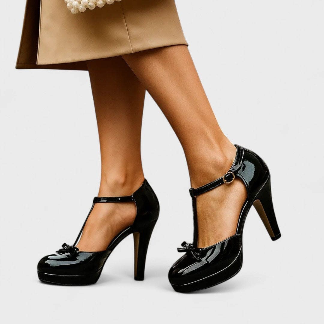Merle Platform T-Bar Heeled Shoes with Bow