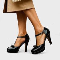 Merle Platform T-Bar Heeled Shoes with Bow