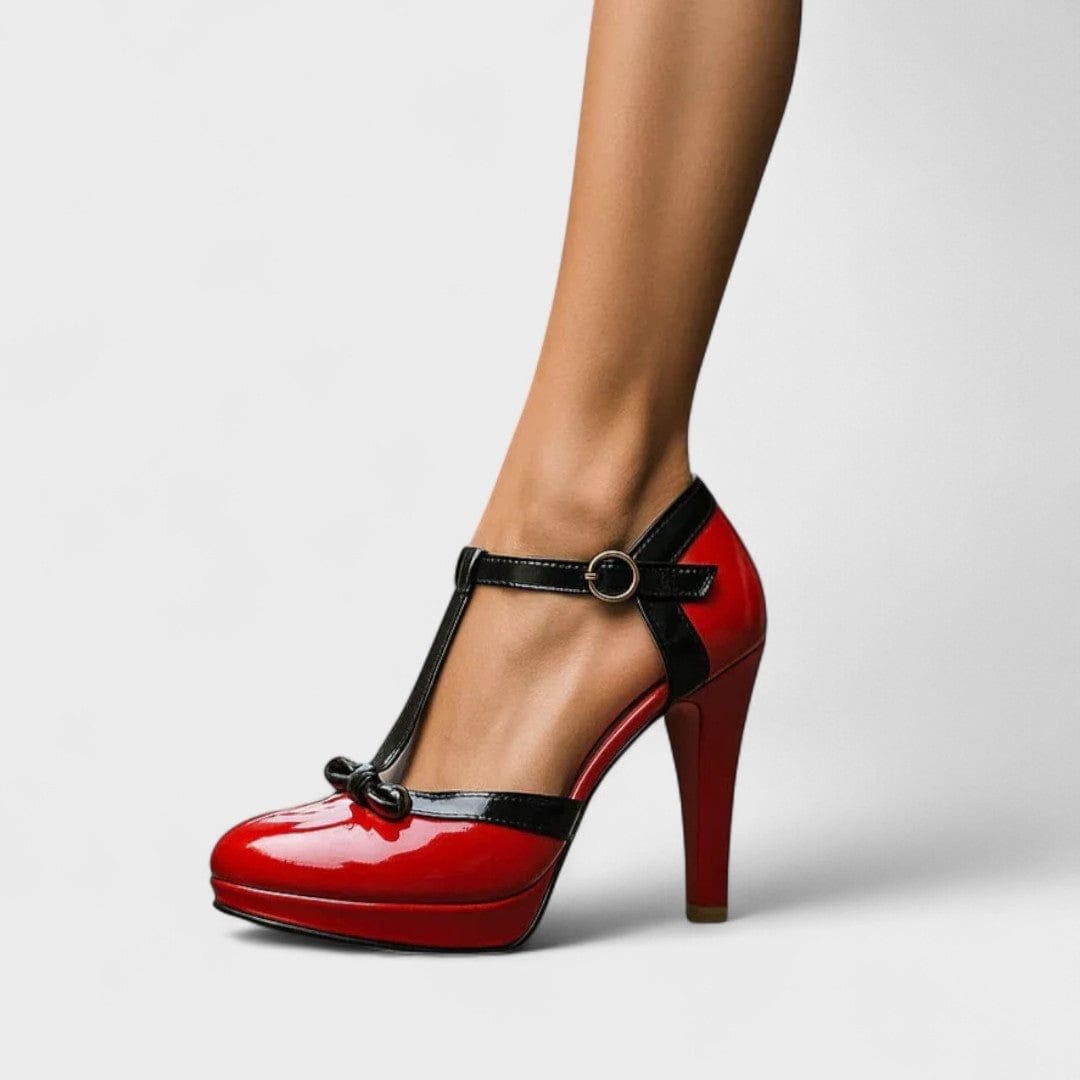 Merle Platform T-Bar Heeled Shoes with Bow