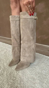 Amara Fold Over Gold Clasp Knee High Boots