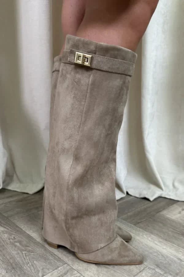 Amara Fold Over Gold Clasp Knee High Boots_2