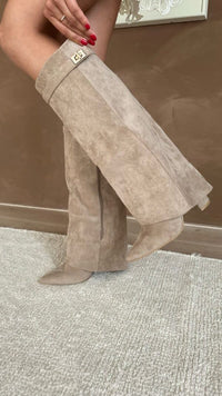 Amara Fold Over Gold Clasp Knee High Boots