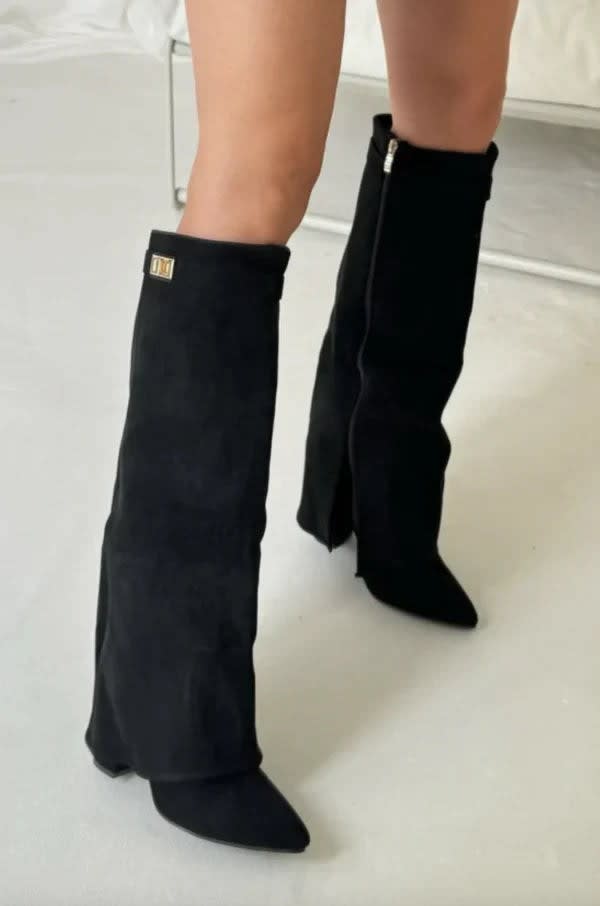 Amara Fold Over Gold Clasp Knee High Boots