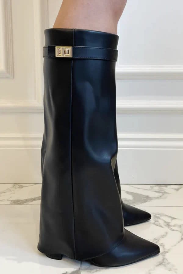 Amara Fold Over Gold Clasp Knee High Boots_8