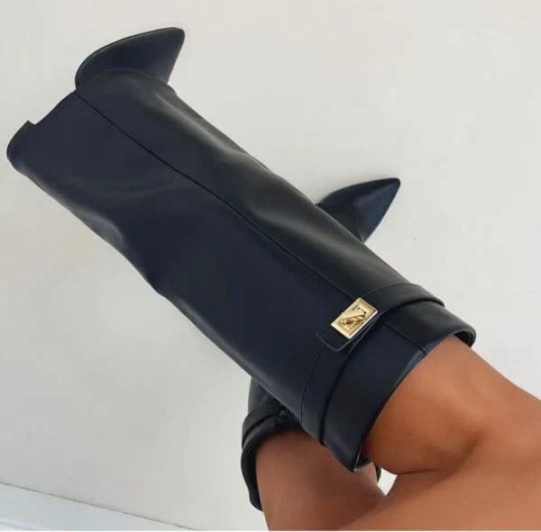 Amara Fold Over Gold Clasp Knee High Boots
