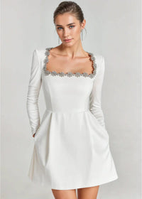 Wynne Embellished Square Neck Velvet Mini Dress