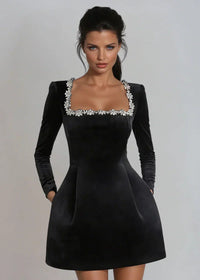 Wynne Embellished Square Neck Velvet Mini Dress