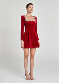 Wynne Embellished Square Neck Velvet Mini Dress