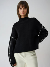 Aurora Blanket Stitch Mock Neck Knitted Jumper