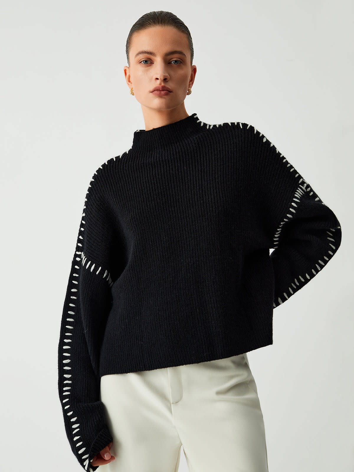 Aurora Blanket Stitch Mock Neck Knitted Jumper_2
