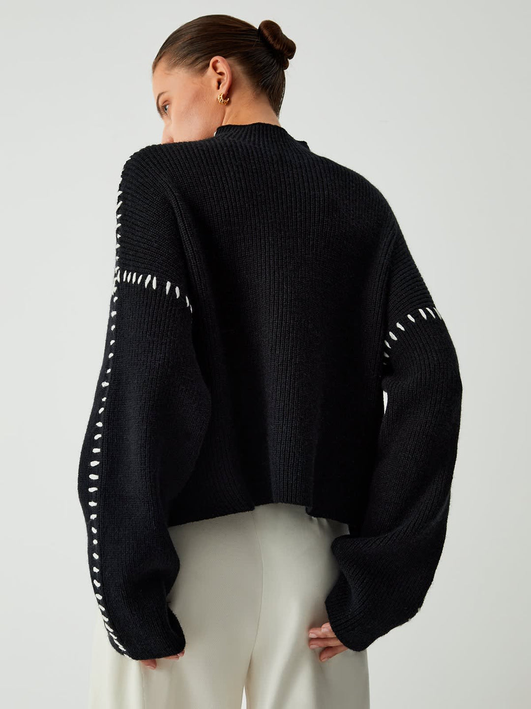 Aurora Blanket Stitch Mock Neck Knitted Jumper