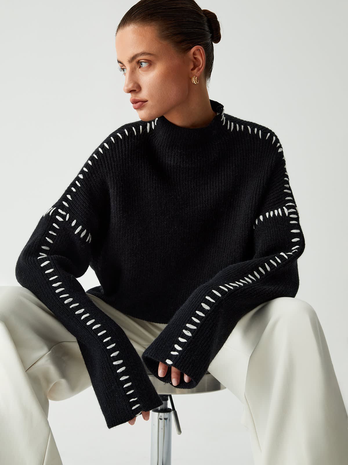 Aurora Blanket Stitch Mock Neck Knitted Jumper_6