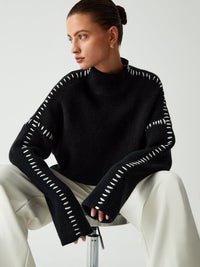 Aurora Blanket Stitch Mock Neck Knitted Jumper