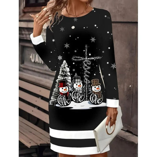 Vada Funny Snowman Print Christmas Jumper Dress_1