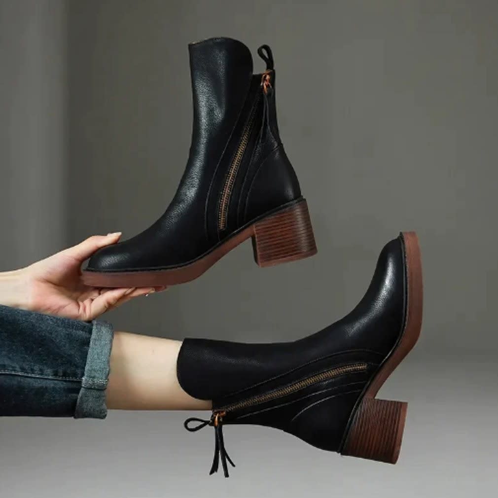 Nerissa Leather Pointed Toe Heeled Boots