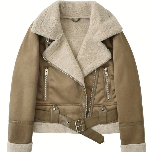 Blythe Belted Faux Suede Aviator Jacket_1