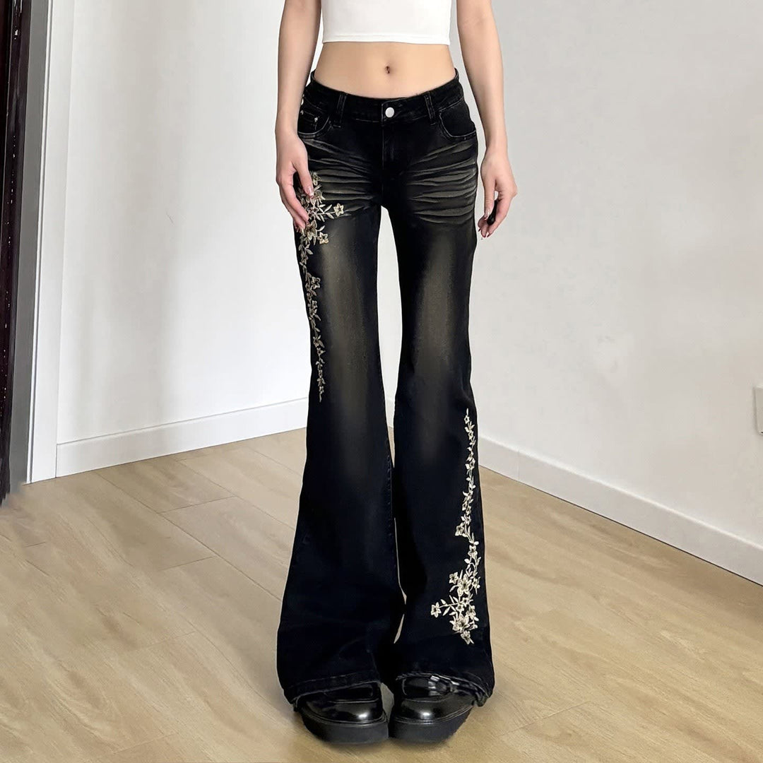 Fern Ladies Flared Jeans with Floral Embroidery
