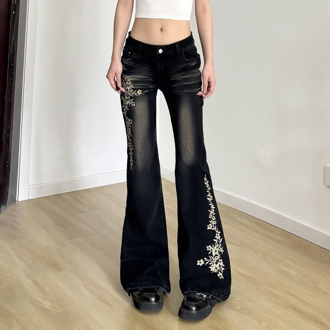 Fern Ladies Flared Jeans with Floral Embroidery