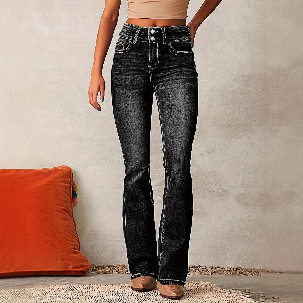 Willa High Waist Flared Jeans with Button Detail