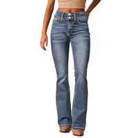 Willa High Waist Flared Jeans with Button Detail