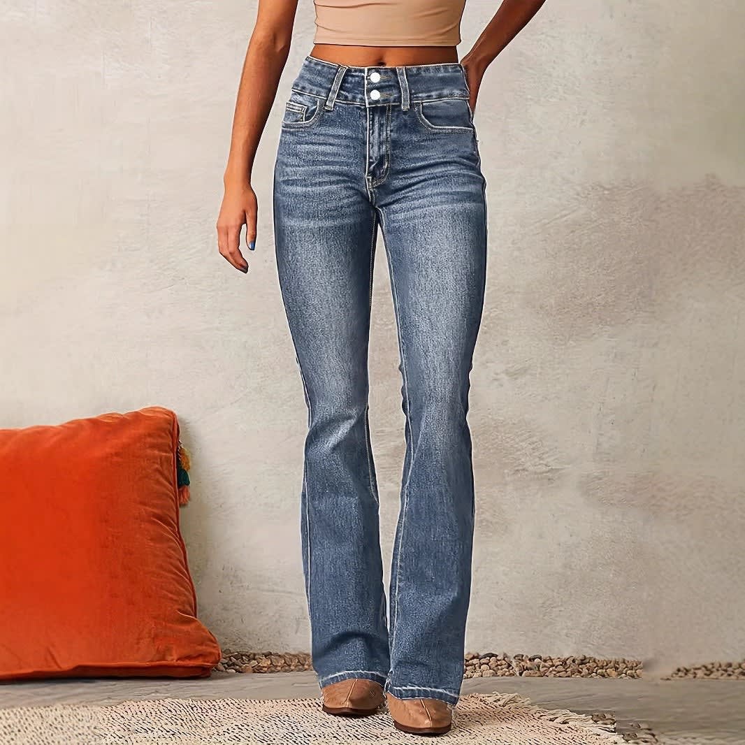 Willa High Waist Flared Jeans with Button Detail