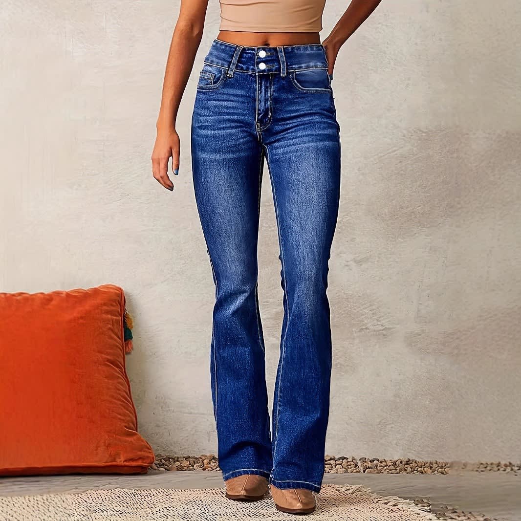 Willa High Waist Flared Jeans with Button Detail_6