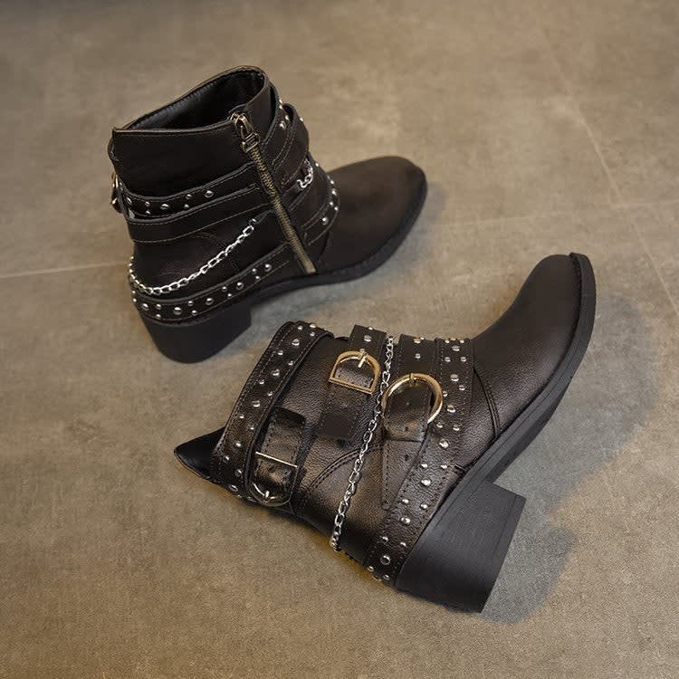 Elowen Studded Buckle Strap Ankle Boots