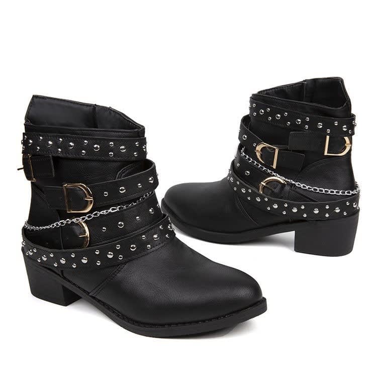 Elowen Studded Buckle Strap Ankle Boots