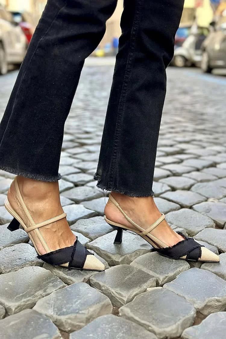 Rhoswen Cap Toe Slingback Kitten Heels