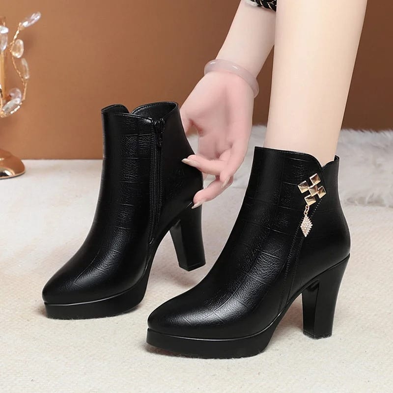 Liesel Warm Lined Block Heel Ankle Boots