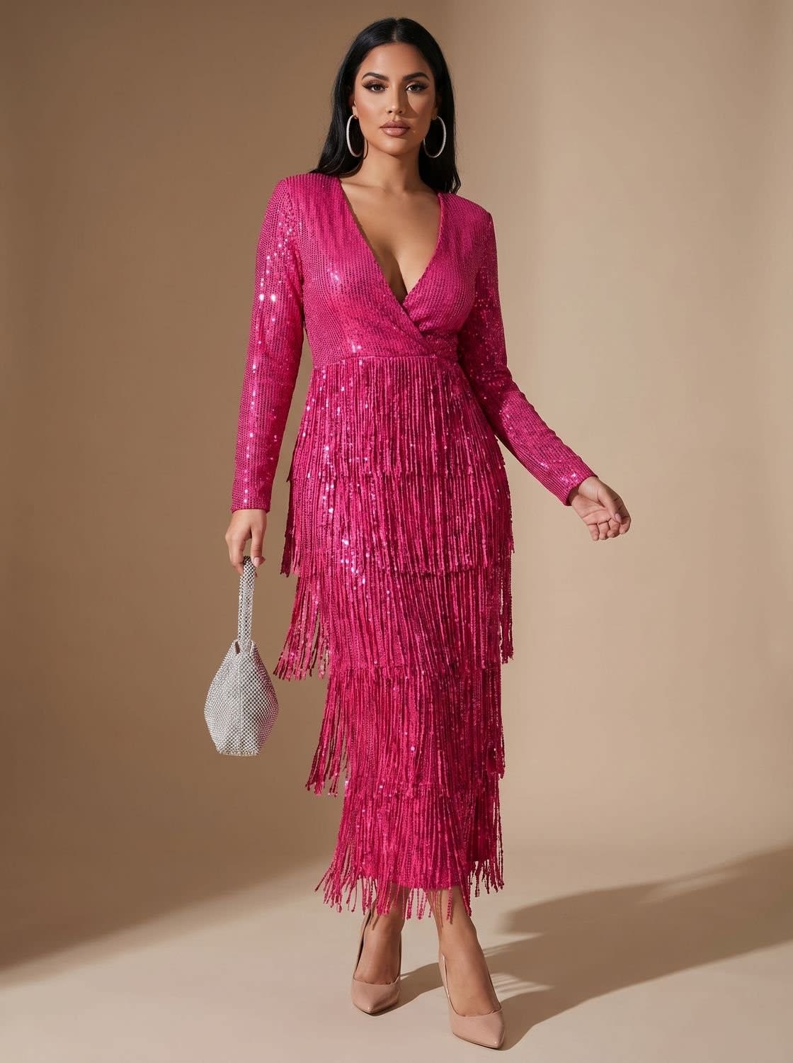 Alicia Long Sleeve Sequin V-Neck Party Mini Dress_8