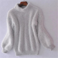 Amara Fluffy High Neck Knitted Jumper