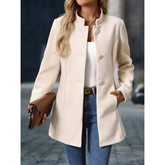 Coral Stand Collar Single Breasted Winter Coat_1