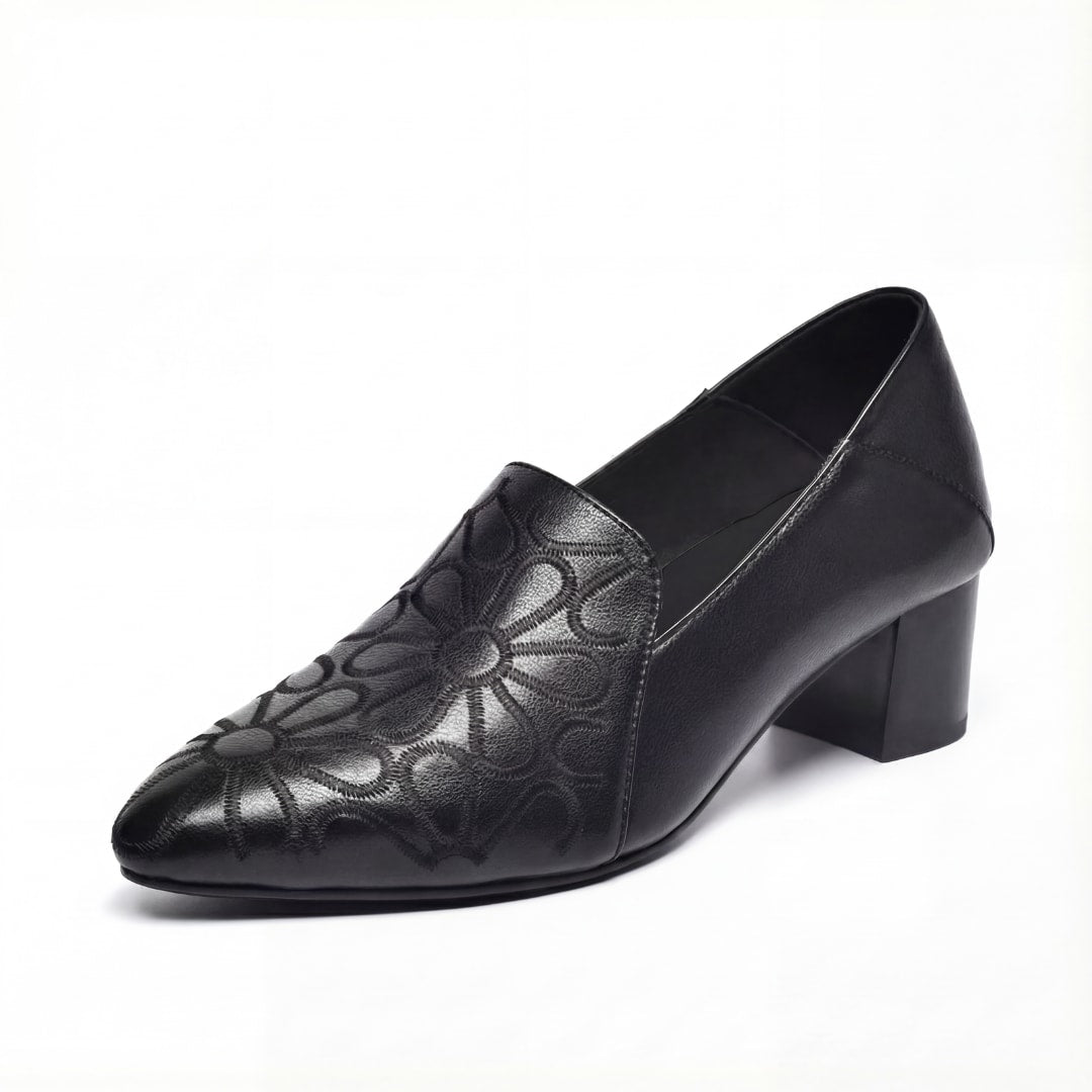 Wynne Floral Embroidered Loafer Block Heels_8