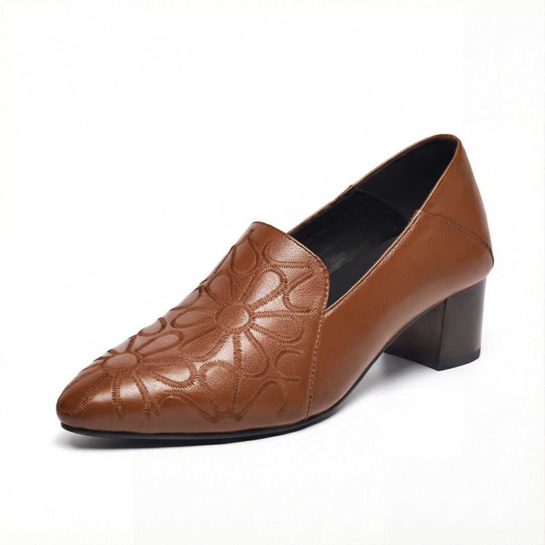 Wynne Floral Embroidered Loafer Block Heels_10