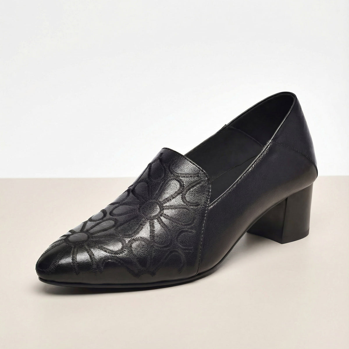 Wynne Floral Embroidered Loafer Block Heels_2