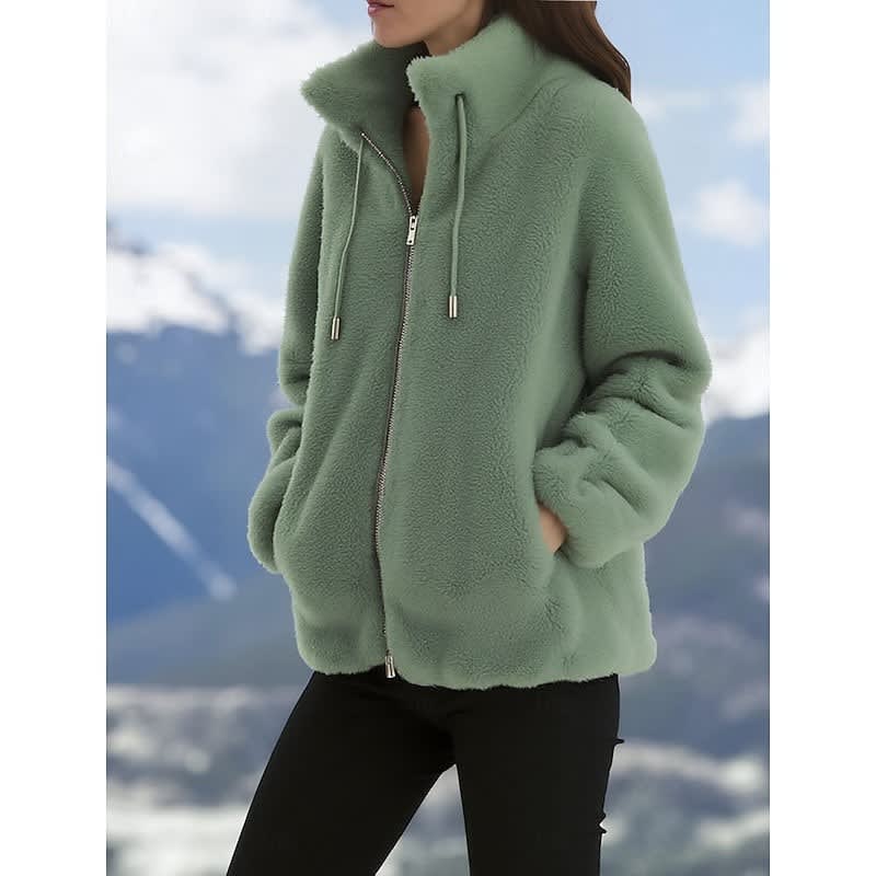 Camryn Stand Collar Teddy Fleece Zip Jacket_1
