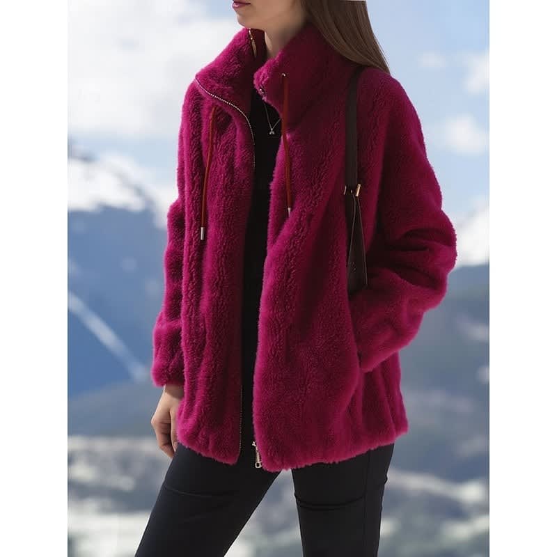 Camryn Stand Collar Teddy Fleece Zip Jacket_2